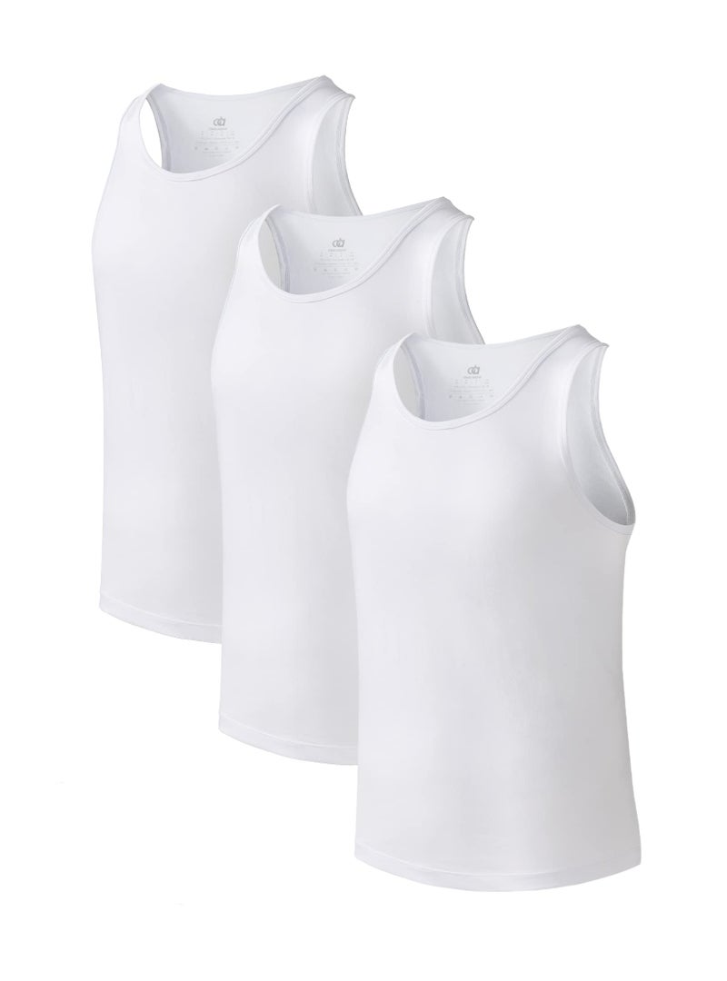 DAVID ARCHY Men's Tank Top Bamboo Rayon Undershirts Tank Shirt Moisture-Wicking A-Shirt for Men, 3-Pack (S, White) - Image 1
