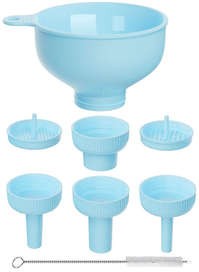 Pisol Wide Mouth Versatile Funnel, Canning Funnels for Kitchen Use, Food Grade Plastic Cooking Funnel Set with 4 Size Spouts and 2 Strainers for Filling Different Bottles and Bags, Blue - Image 1