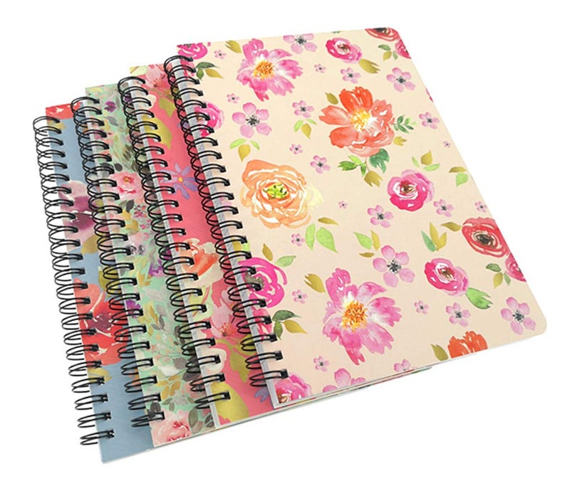 ALIMITOPIA 4 Pack A5 Spiral Notebook Journal,Wirebound Ruled Sketch Book Notepad Diary Memo Planner,A5 Size(8.3X5.7) & 80 Sheets (Floral) - Image 1