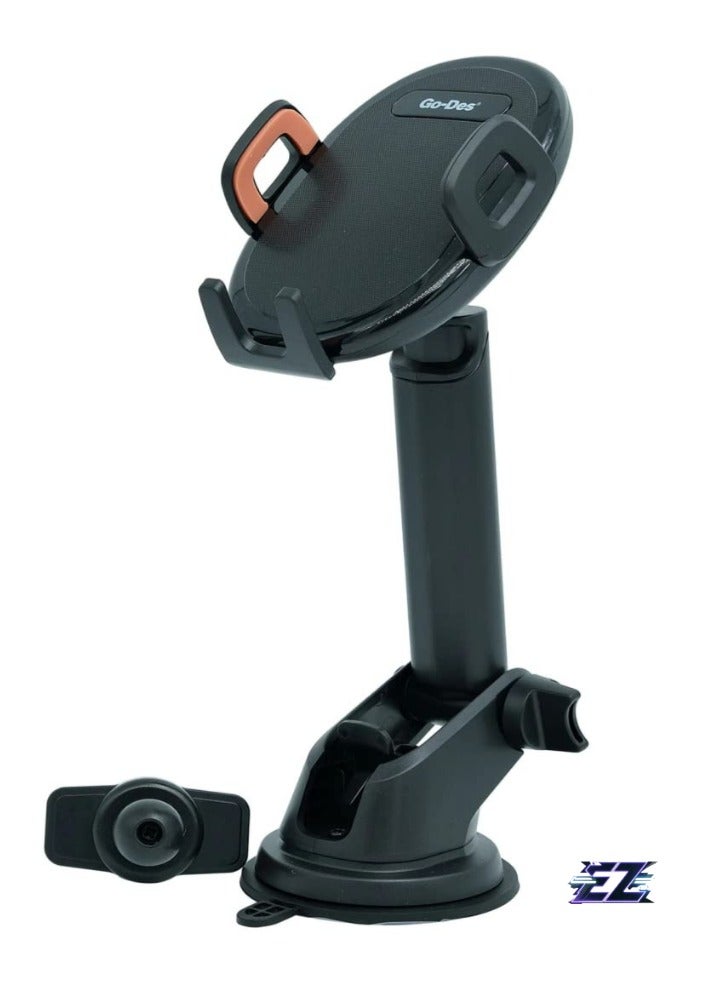 ELTRAZONE 2-in-1 Mini Folding Car Mount Phone Holder – Auto-Tightening Kickstand for Secure Car Dashboard & Desk Use - Image 1