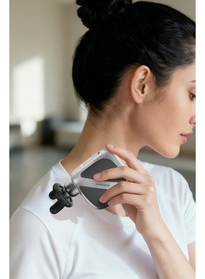 porodo Lifestyle Pocket Sized Muscle Relief Massager, Portable Pain Relief Massager with 3x Massage Heads / Up to 3200RPM Motor Speed / Timer Function / 4x Adjustable Speed Settings / USB-C Charging / Ergonomic Grip Design - Gray - Image 2