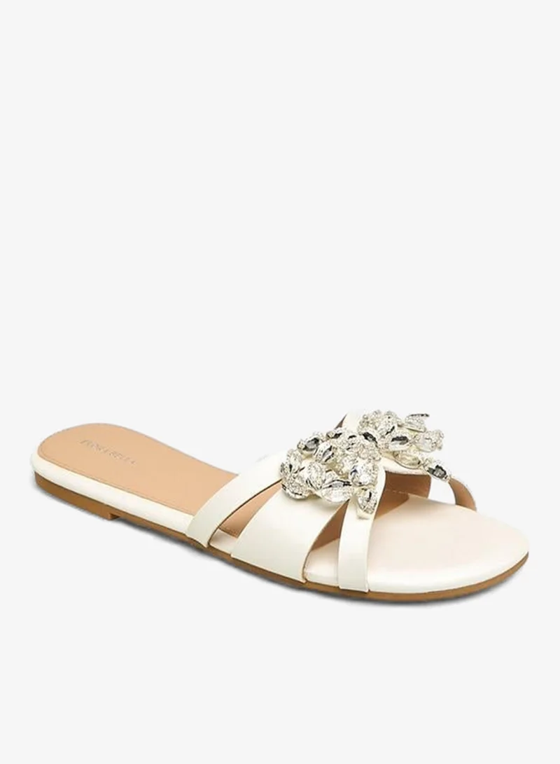 Flora Bella By Shoexpress IVORY Flora Bella Women Embellished Slip-On Flat Sandals for Women | Best Price UAE