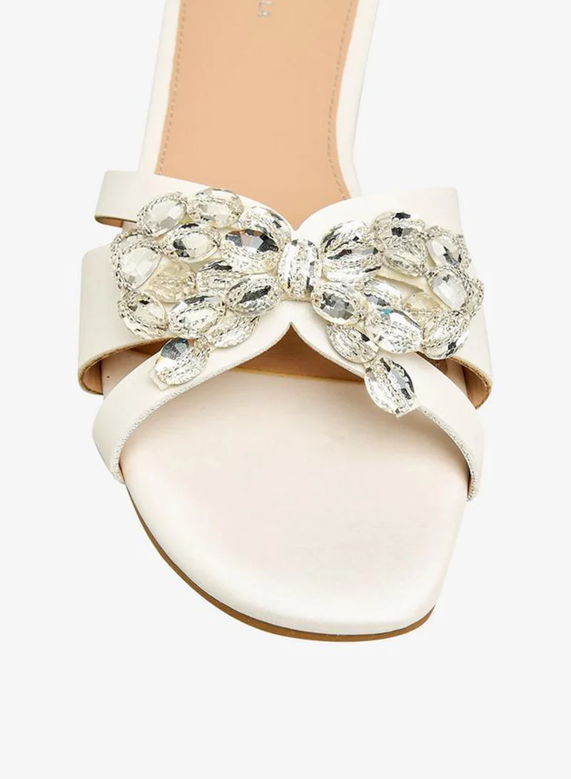 Flora Bella By Shoexpress IVORY Flora Bella Women Embellished Slip-On Flat Sandals for Women | Best Price UAE