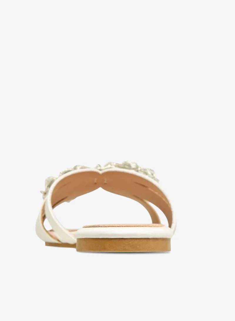 Flora Bella By Shoexpress IVORY Flora Bella Women Embellished Slip-On Flat Sandals for Women | Best Price UAE