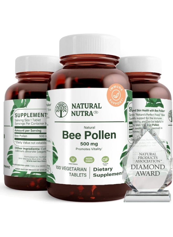 Natural Nutra 100% Pure And Raw Bee Pollen Pills For Energy, Healthy Skin, Allergy Relief, Antifungal, Immunity, Health And Vitality Supplement  - Image 1