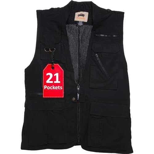 CampCo Humvee Photography Utility Vest with 21 Pockets - Perfect for Travel, Safari, Hunting, Camping & More. Shell: Poly& Cotton, Lining 100% Cotton, Pocket 100% Poly, Comfortable & Sturdy | Fishing Vest for Men & Women - Great Gift -Black - Image 1