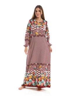 سيزار جلابية منقوش الوان متعددة بياقة دائرية  - Image 1