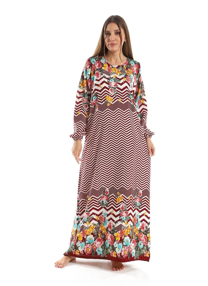 سيزار - جلابية منقوش الوان متعددة بياقة دائرية - Image 1