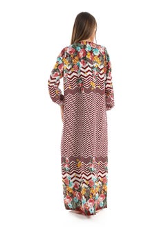 سيزار جلابية منقوش الوان متعددة بياقة دائرية  - Image 4