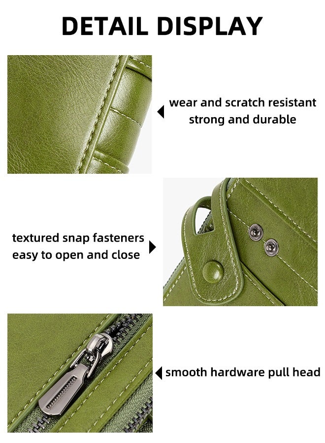 تشارم محفظة جلدية نسائية - حامل بطاقات RFID مع جيب بسحاب، محفظة مضادة للسرقة بسحاب مزدوج، محفظة طويلة باللون الأخضر - Image 5