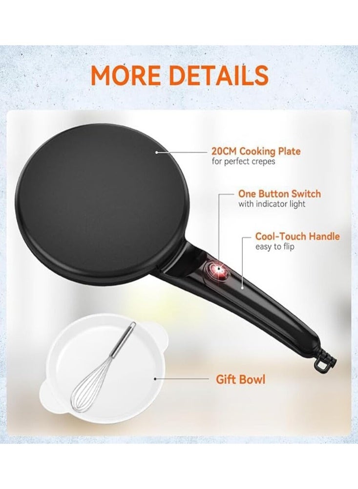 showkah® SC-555 Electric Crepe Maker – Non-Stick Pancake & Dosa Maker with Whisk & Batter Bowl, 900W Portable Flatbread Griddle - Image 2