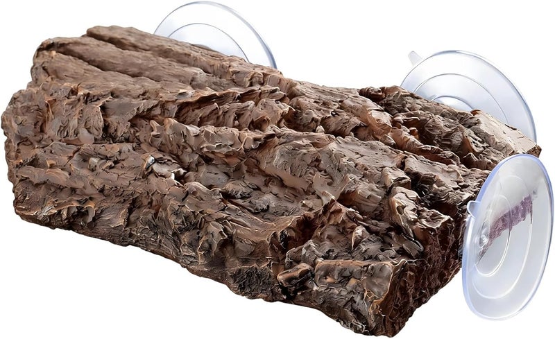 Turtle Tank Basking Platform, Reptile Island with Artificial Bark, Inclined Ladder, Resin Decor, Suction Cups, Resting, Climbing, Hiding, 8.3 X 4.7 X 1.6 in - Image 1