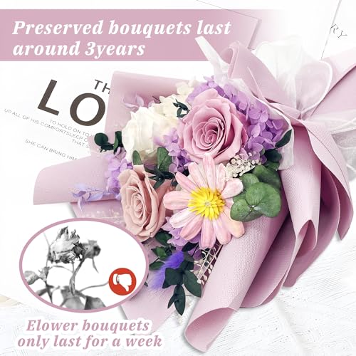 QOEAZY Flowers for Delivery, Preserved Flowers Bouquet with Gift Box, Rose Gifts for Women Mom Grandma - Image 4