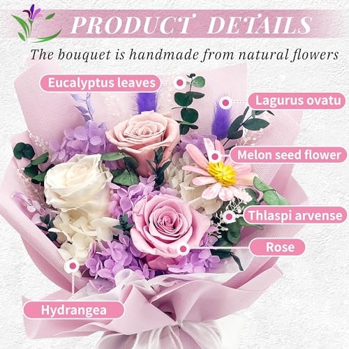 QOEAZY Flowers for Delivery, Preserved Flowers Bouquet with Gift Box, Rose Gifts for Women Mom Grandma - Image 2
