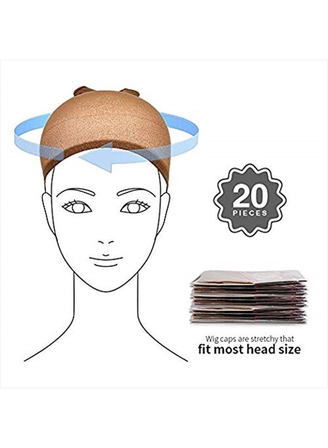Teenitor 20 عبوة قبعات شعر نايلون بنية مرنة، قبعات شعر بلون البشرة للاستخدام للنساء والرجال - بني - Image 2