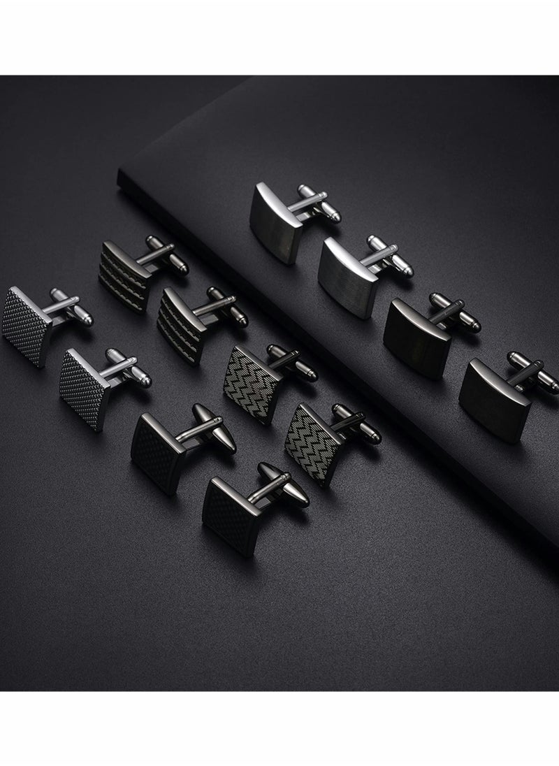 SYOSI - 6 Pairs Cufflinks Classic Striped Disc Square Spherical Knot CZ Rectangle Cylindrical Cufflinks Set for Men - Image 1