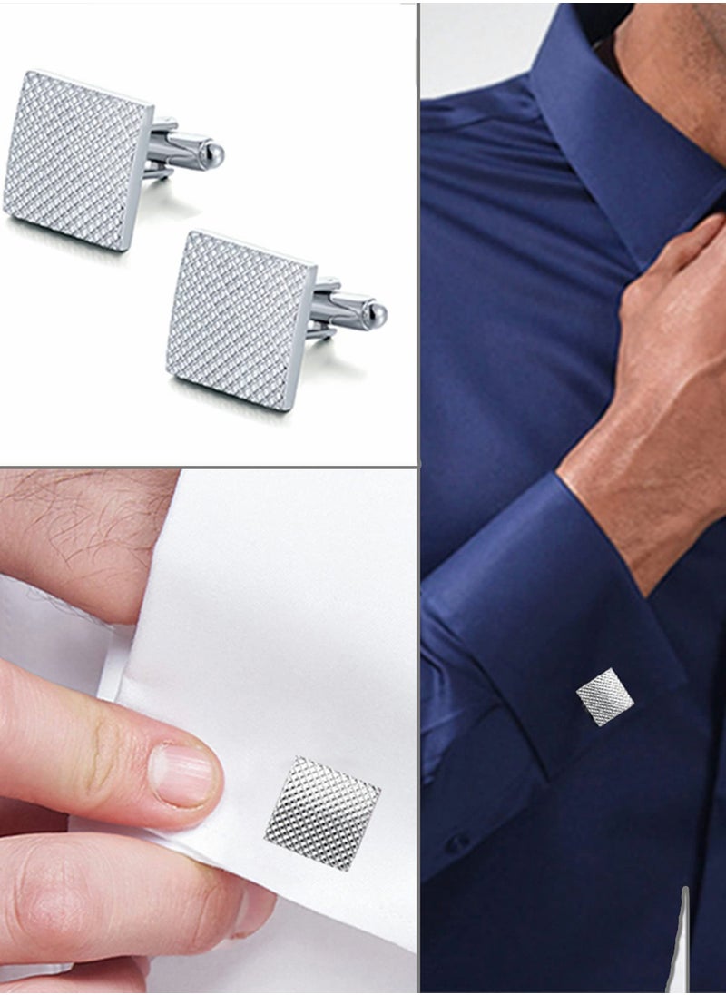 SYOSI - 6 Pairs Cufflinks Classic Striped Disc Square Spherical Knot CZ Rectangle Cylindrical Cufflinks Set for Men - Image 1