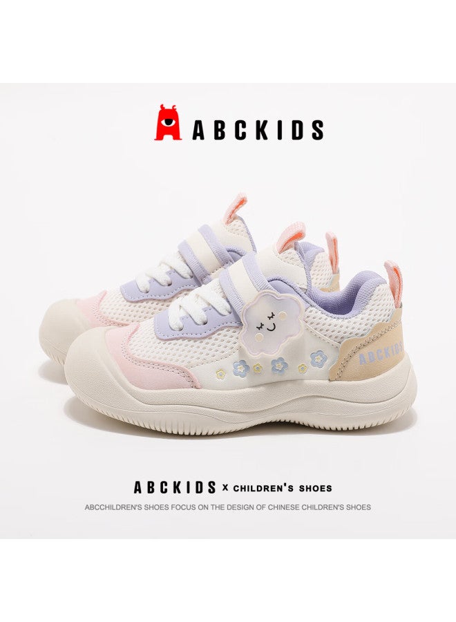Abc Kids Girls' Sports Shoes Autumn Winter Kids Running Casual Mesh Shoes 3500 White/pink Purple Size 33 - Image 1