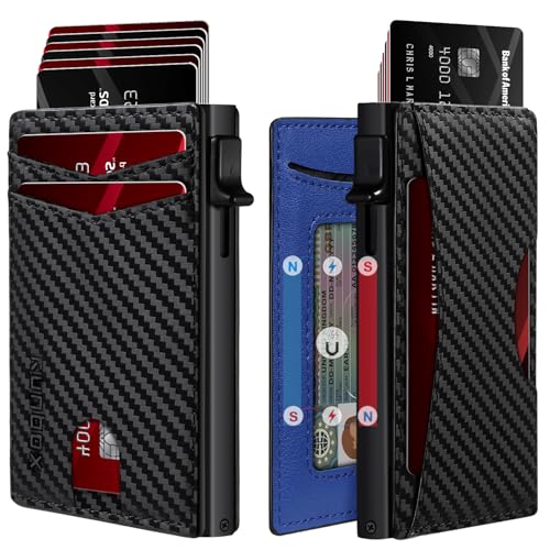 RUNBOX Slim Card Wallet for Men with ID Window Minimalist RFID Wallet PopUp Function Ultra Thin Design Metal Business Card Case Holds 8 Cards Gifts for Men Mens Accessories - Image 1