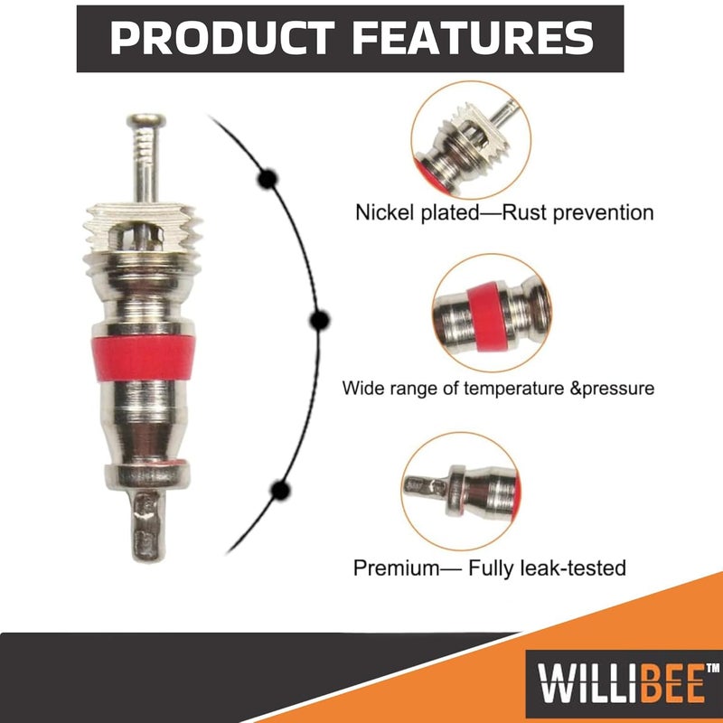 WILLIBEE أداة إزالة قلب الصمام مع بدائل سيارات دراجات نارية شاحنات TPMS مطلية بالنيكل (10 قطع) - Image 3