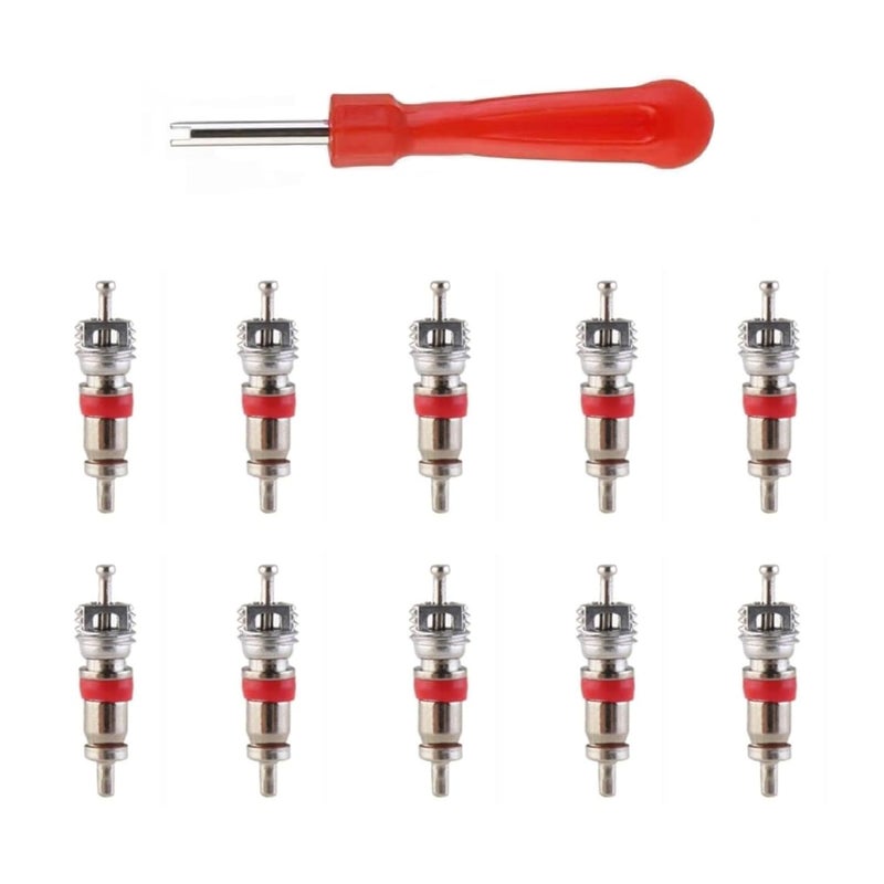 WILLIBEE أداة إزالة قلب الصمام مع بدائل سيارات دراجات نارية شاحنات TPMS مطلية بالنيكل (10 قطع) - Image 1