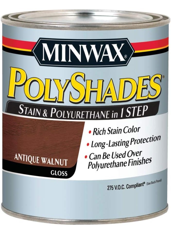 Minwax Minwax 617404444 PolyShades  Stain  Polyurethane in 1 Step quart Antique Walnut Gloss  - Image 1