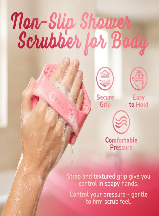 SILKLE Silicone Body Scrubber – Gentle Exfoliating Shower Scrubber for Body & Bath, Silicone Shower Brush & Loofah Alternative – Non-Slip Silicone Body Brush, Quick Dry, Hygienic - Pink - Image 4