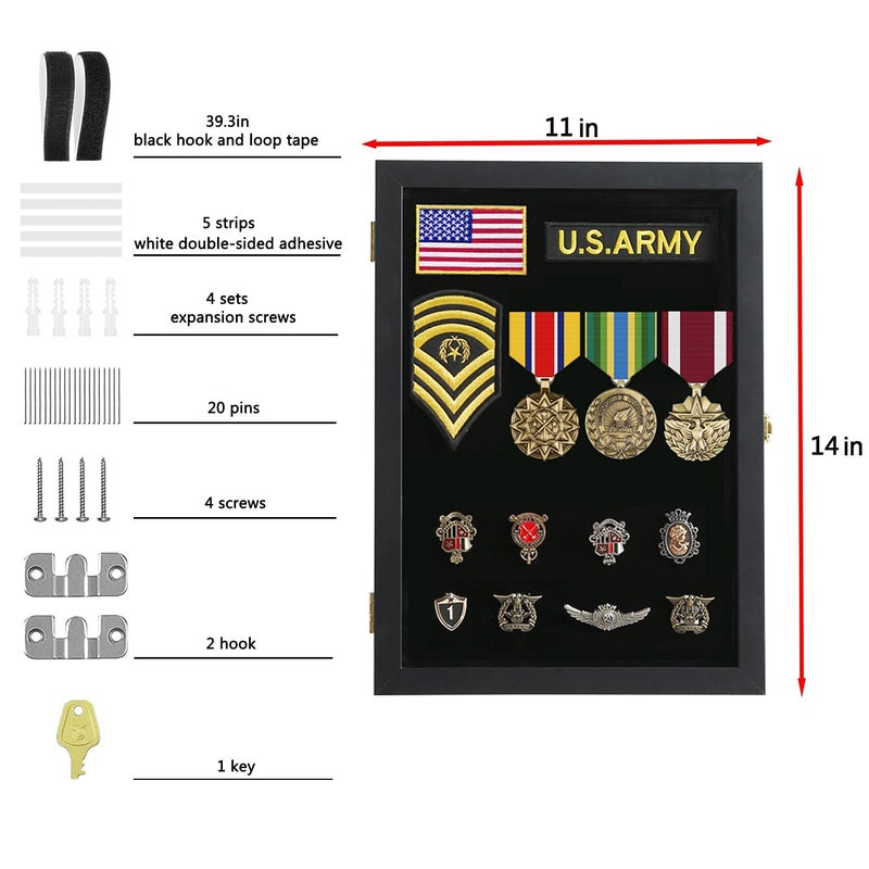 Verani Pin Display Case - 11x14 Pin Collection Display with 98% Uv Protection Acrylic Door for Military Medals, Beach Tags, Jewelry Pins, Pin Gift, Insignia Ribbons, Pin Enthusiast Collectibles, Black - Image 2
