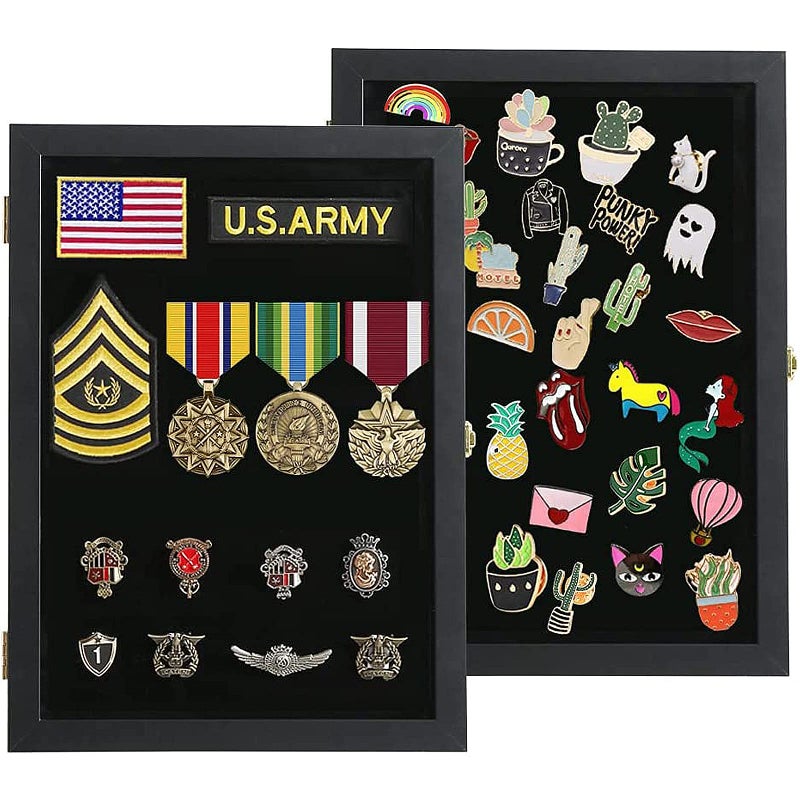 Verani Pin Display Case - 11x14 Pin Collection Display with 98% Uv Protection Acrylic Door for Military Medals, Beach Tags, Jewelry Pins, Pin Gift, Insignia Ribbons, Pin Enthusiast Collectibles, Black - Image 1