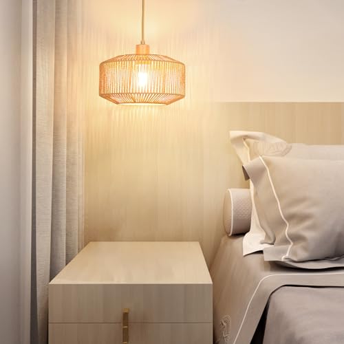 Qingmiao Boho Plug in Pendant Light, Rattan Hanging Lamp Plug in with Woven Shade, 3-Way Dimmable Hanging Light Fixture for Living Room Bedroom Kitchen Ceiling Farmhouse Home Decor - Image 4