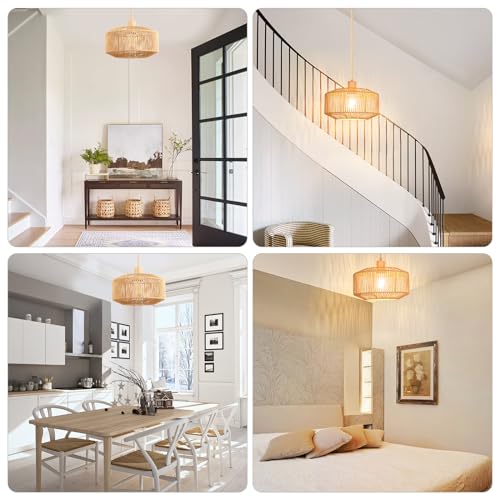 Qingmiao Boho Plug in Pendant Light, Rattan Hanging Lamp Plug in with Woven Shade, 3-Way Dimmable Hanging Light Fixture for Living Room Bedroom Kitchen Ceiling Farmhouse Home Decor - Image 5