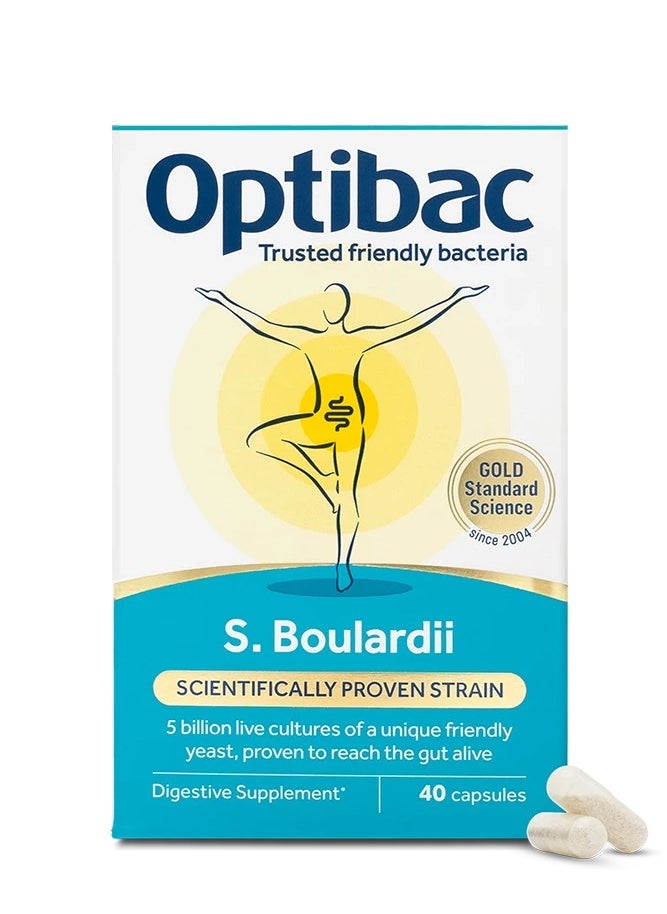 Optibac Probiotics Saccharomyces Boulardii Vegan Scientifically Proven Digestive Probiotic Supplement 5 Billion Cfu 40 Capsules 
