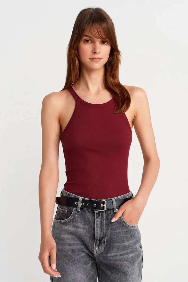 DILVIN Ribbed Cotton Sleeveless Cami Blouse