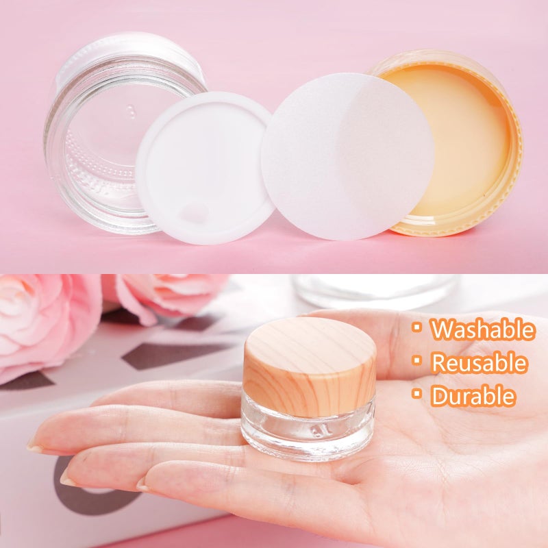 Miayon 6Pcs 0.18 oz Small Travel Lotion Containers with lids Glass Sample Empty Round Cosmetic Jar Bottles for Creams Makeup Lotion Toiletries Storage (White, 5 gram) - Image 3