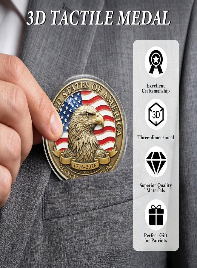 CRASHOT USA 250th Anniversary Commemorative Coin, Antique Bronze American Eagle Collectible Coin with Protective Case, Patriotic Semiquincentennial Merchandise Keepsake Gift - Image 4