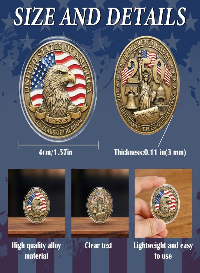 CRASHOT USA 250th Anniversary Commemorative Coin, Antique Bronze American Eagle Collectible Coin with Protective Case, Patriotic Semiquincentennial Merchandise Keepsake Gift - Image 3