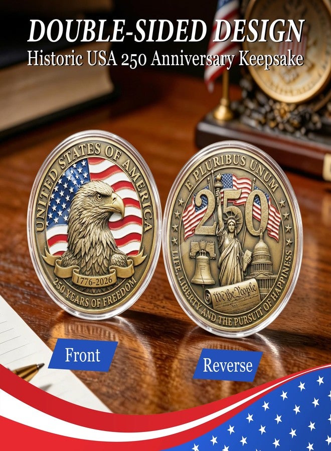 CRASHOT USA 250th Anniversary Commemorative Coin, Antique Bronze American Eagle Collectible Coin with Protective Case, Patriotic Semiquincentennial Merchandise Keepsake Gift - Image 2