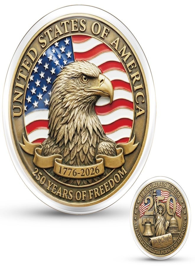 CRASHOT USA 250th Anniversary Commemorative Coin, Antique Bronze American Eagle Collectible Coin with Protective Case, Patriotic Semiquincentennial Merchandise Keepsake Gift - Image 1