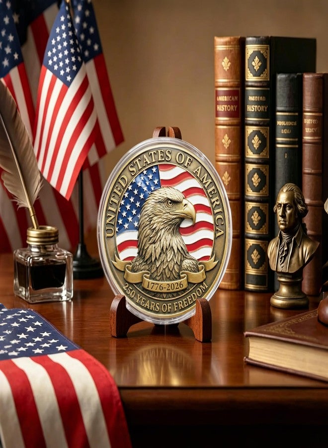 CRASHOT USA 250th Anniversary Commemorative Coin, Antique Bronze American Eagle Collectible Coin with Protective Case, Patriotic Semiquincentennial Merchandise Keepsake Gift - Image 5