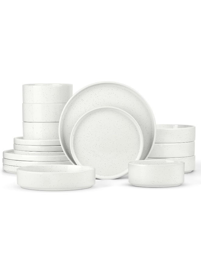 Herogo Dinnerware Sets with Pasta Bowls 16 Piece Plates and Bowls Set for 4 Stoneware Dinner Dishes for Kitchen Dinning Dishwasher Microwave Safe Speckled White - Image 1