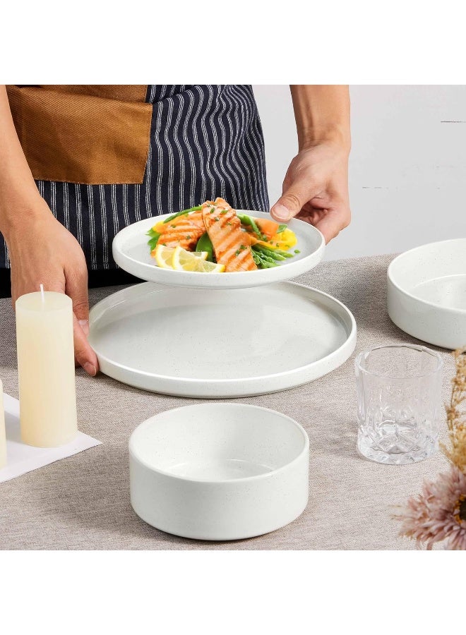 Herogo Dinnerware Sets with Pasta Bowls 16 Piece Plates and Bowls Set for 4 Stoneware Dinner Dishes for Kitchen Dinning Dishwasher Microwave Safe Speckled White - Image 4