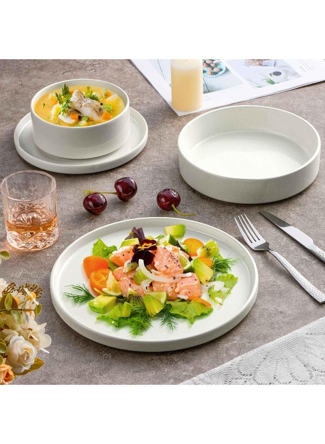 Herogo Dinnerware Sets with Pasta Bowls 16 Piece Plates and Bowls Set for 4 Stoneware Dinner Dishes for Kitchen Dinning Dishwasher Microwave Safe Speckled White - Image 3