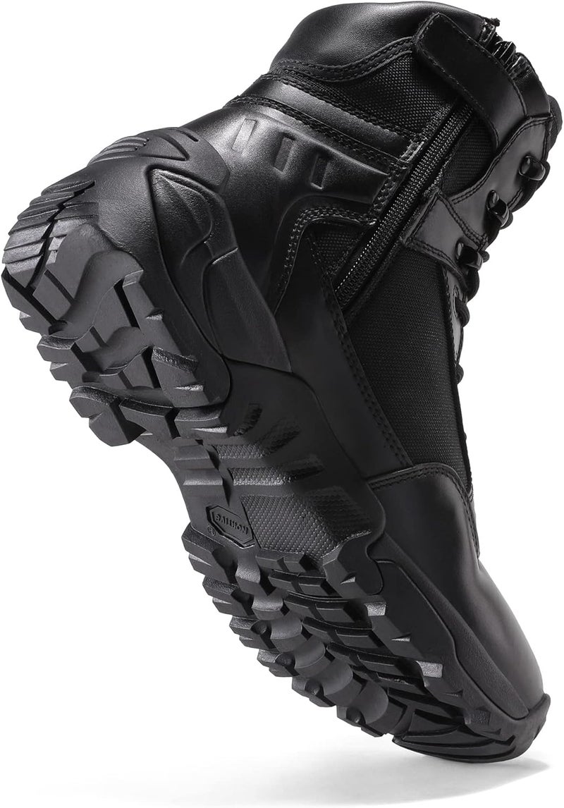 NORTIV 8 Men's Military Tactical Work Boots with Side Zipper - Black Leather, 8 Inches - Image 4