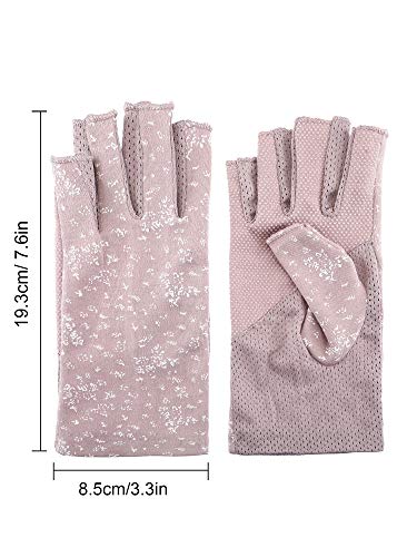 Maxdot 1 Pair Women Sunblock Fingerless Gloves UV Protection Driving Gloves Summer Mitten Non Slip for Outdoor Cycling Manicures (Dark Purple) - Image 2
