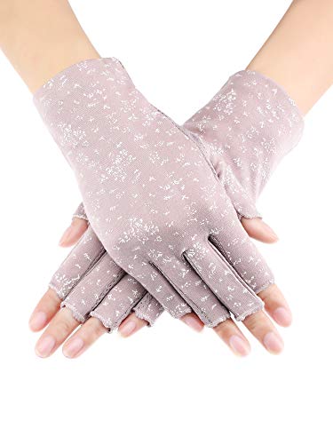 Maxdot 1 Pair Women Sunblock Fingerless Gloves UV Protection Driving Gloves Summer Mitten Non Slip for Outdoor Cycling Manicures (Dark Purple) - Image 1