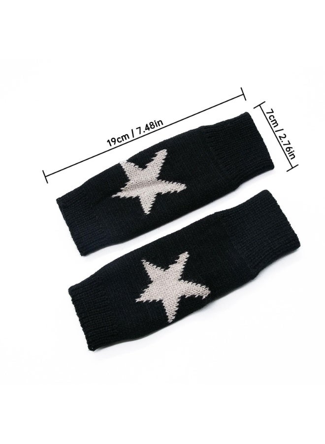 PAWSONIFY Fingerless Star Printed Knitted Gloves - Wrist Warmers Mittens Knitted Gloves for Women Men Typing - Image 2