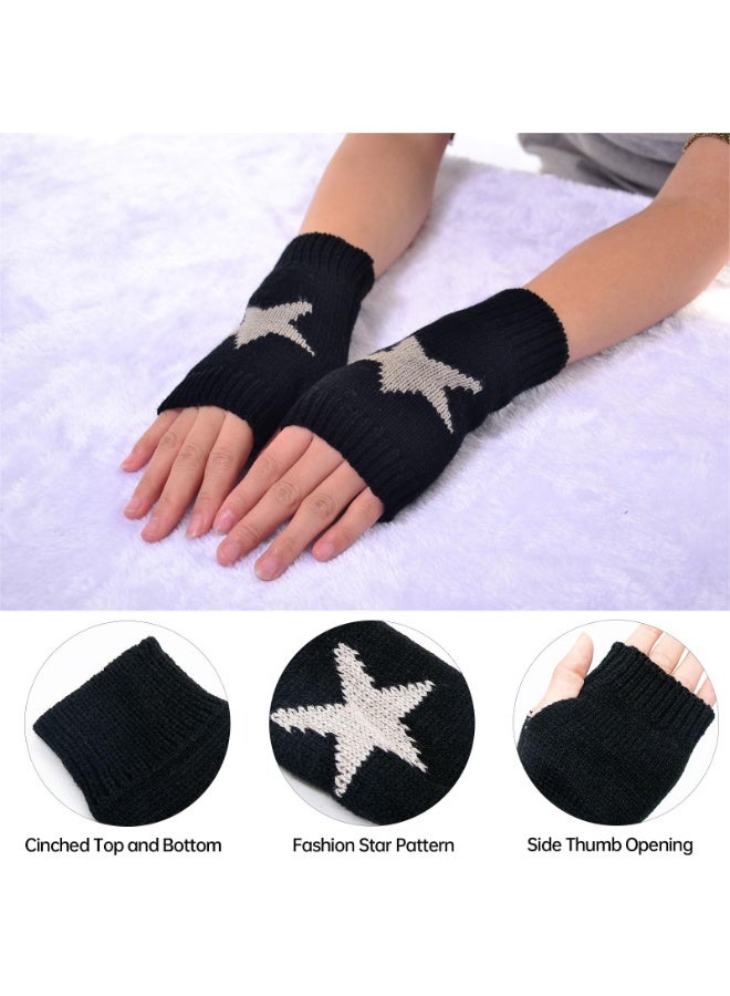 PAWSONIFY Fingerless Star Printed Knitted Gloves - Wrist Warmers Mittens Knitted Gloves for Women Men Typing - Image 3