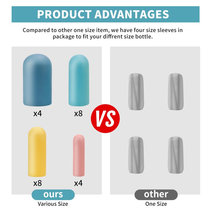 TRANOMOS 24 Pack Multi Sizes Silicone Bottle Covers, Travel Accessories Must Haves, Cruise Ship Essentials, Travel Size Toiletries,Travel Essentials for Women Men,Travel Gadgets, Elastic Sleeves for leak proof - Image 4