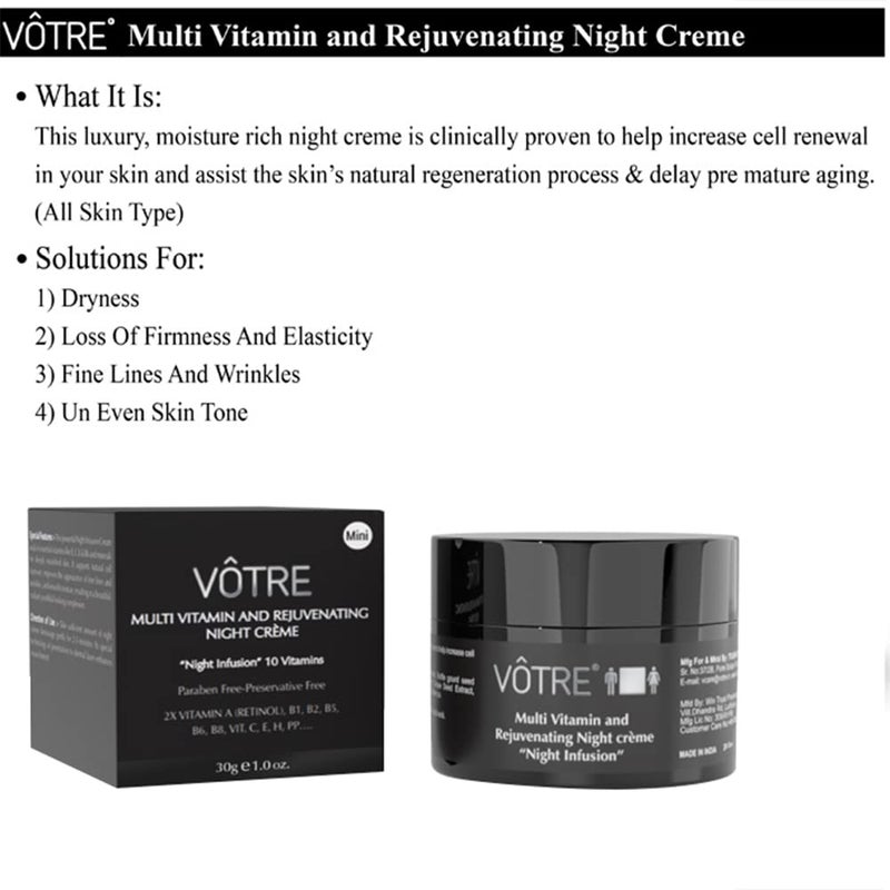 Votre Votre MINI Multi Vitamin and Rejuvenating Night Crme Night Infusion 10 Vitamins 30gms - Image 5