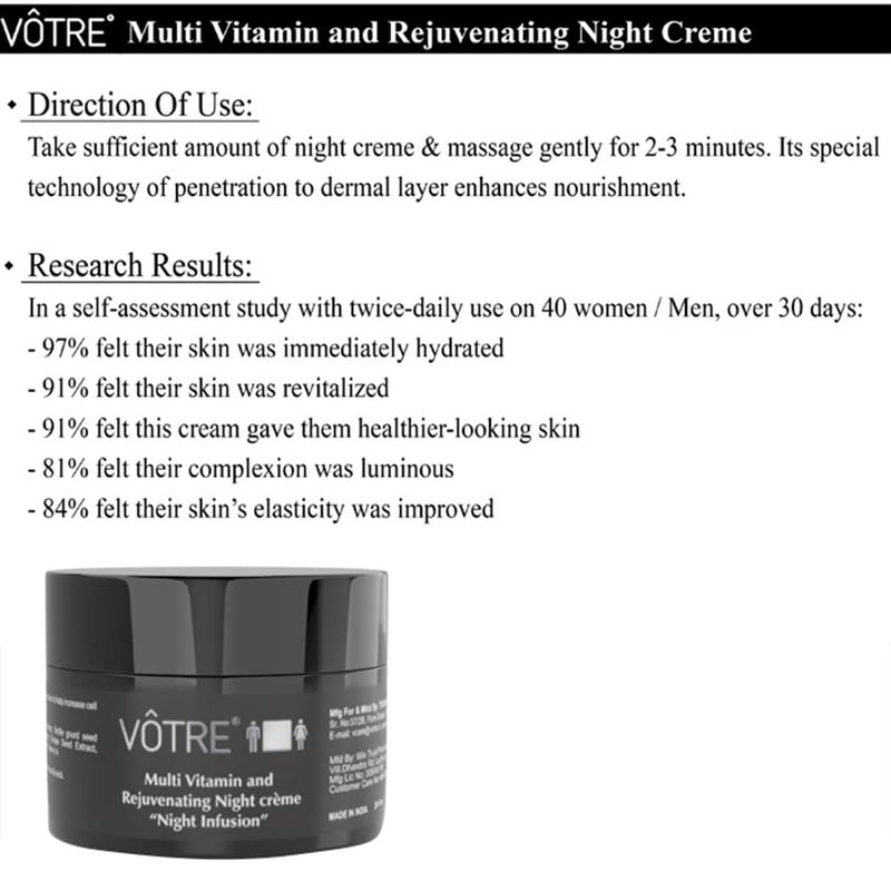 Votre Votre MINI Multi Vitamin and Rejuvenating Night Crme Night Infusion 10 Vitamins 30gms - Image 3